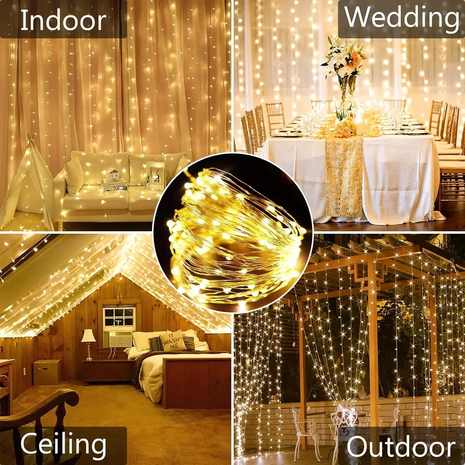 Cascade Curtain Solar Lights — Warm White, Waterproof