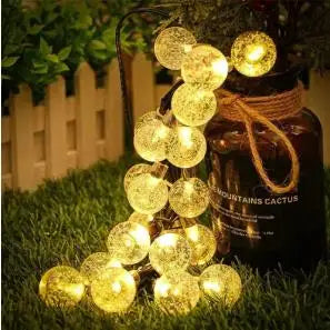 Crystal Globe Solar String Lights — Warm White, Waterproof