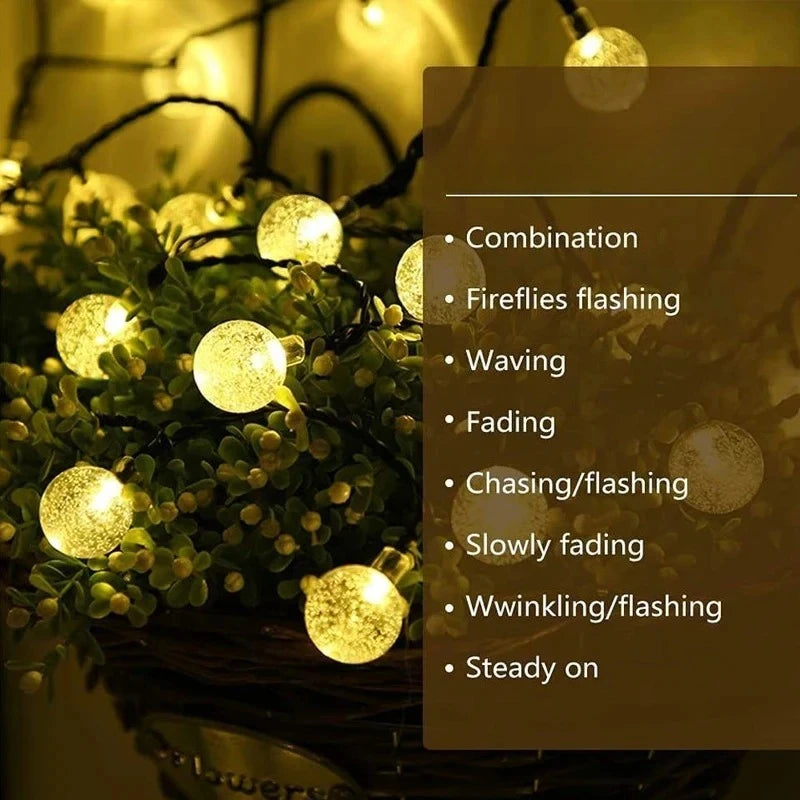 Crystal Globe Solar String Lights — Warm White, Waterproof