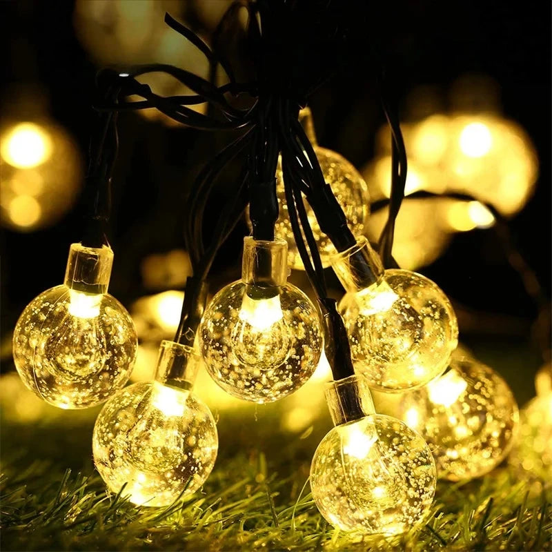 Crystal Globe Solar String Lights — Warm White, Waterproof