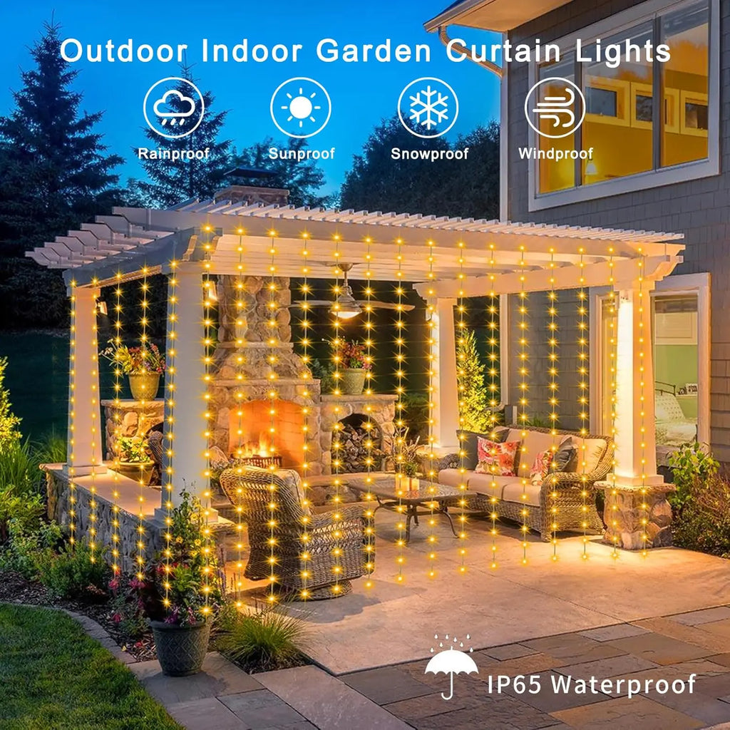 Cascade Curtain Solar Lights — Warm White, Waterproof