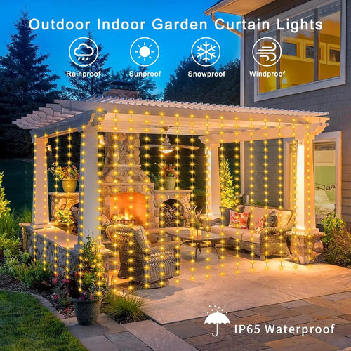 Cascade Curtain Solar Lights — Warm White, Waterproof
