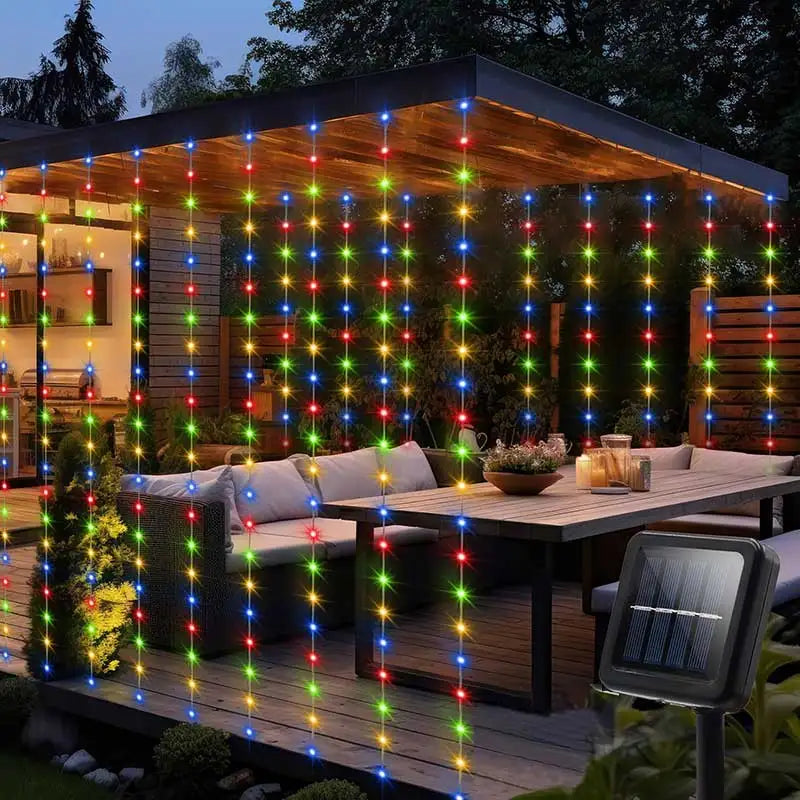 Cascade Curtain Solar Lights — Warm White, Waterproof