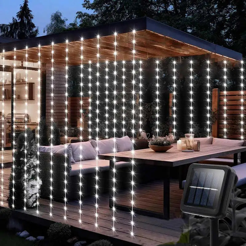 Cascade Curtain Solar Lights — Warm White, Waterproof