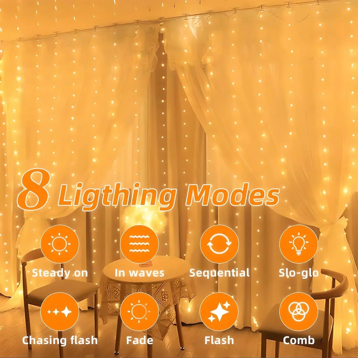 Cascade Curtain Solar Lights — Warm White, Waterproof